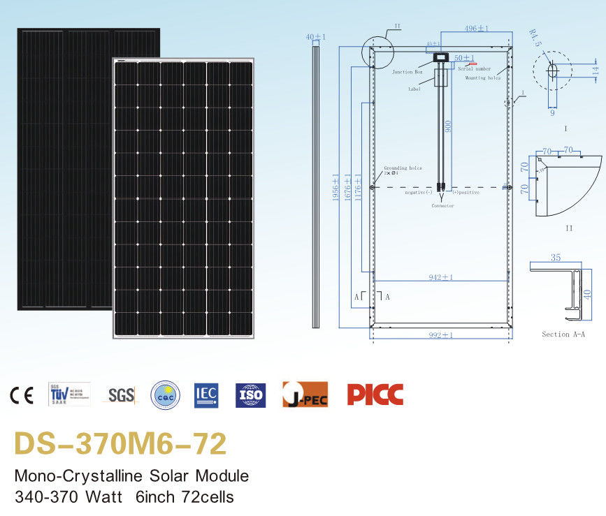 340w 350w 360w 370w Solar Pv Panel Monocrystalline Solar Panel For Solar Farm