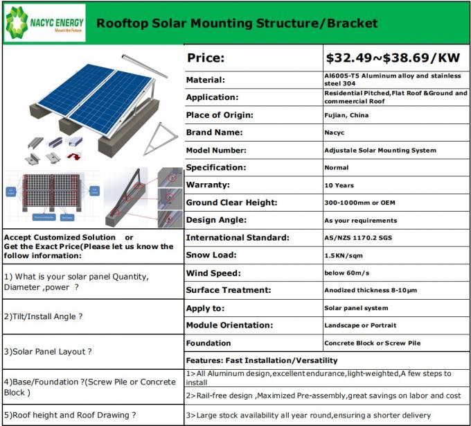 Solar Carport Power Energy Aluminum Structure Solar Bracket Ground