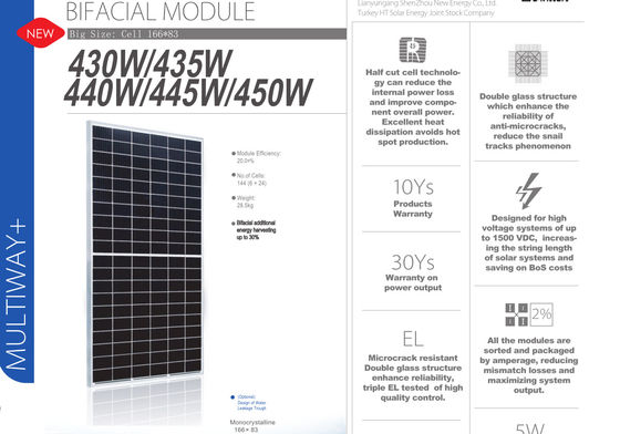 450W Mono Bifacial Solar PV Panel For Home Power System